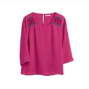 Skies Are Blue Schultz Lattice Blouse Pink SZ Sm